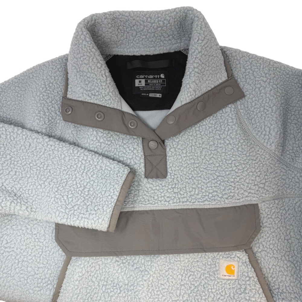 Carhartt Womens Blue Sherpa Fleece Pullover Snap Neck OJ4991-W Medium Relaxed